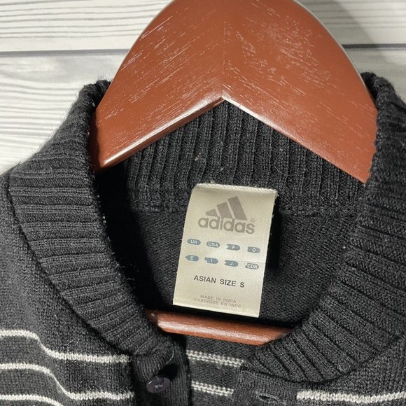 VTG Adidas Wool Blend Black White Striped Button Neck Pullover Sweater Small - Picture 3 of 7